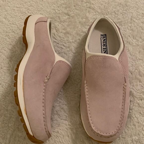 NWOT Lands' End pink‎ suede leather slide on mules Arch Support Flat Slides 8 - Picture 1 of 6